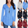 Women Tassel Zipper V Neck Long Sleeve Casual Loose T-Shirt