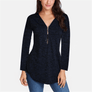 Women Tassel Zipper V Neck Long Sleeve Casual Loose T-Shirt