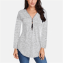 Women Tassel Zipper V Neck Long Sleeve Casual Loose T-Shirt