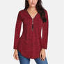 Women Tassel Zipper V Neck Long Sleeve Casual Loose T-Shirt