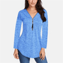Women Tassel Zipper V Neck Long Sleeve Casual Loose T-Shirt
