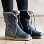 Comfy Soft Fur-Lined Leather Casual Round Toe Mid-Calf Boots