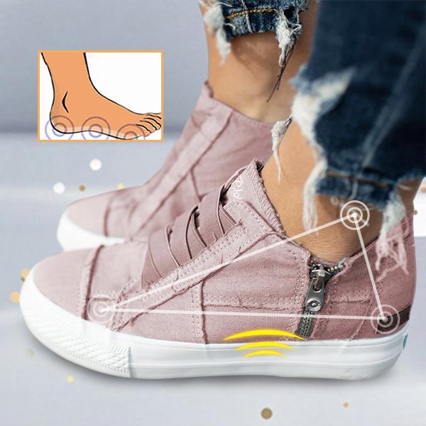 Women's Casual Zipper Canvas Shoes Lace Up Trainers