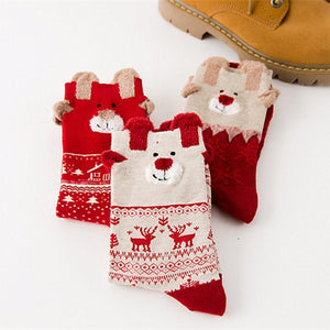 Christmas Cartoon Jacquard Cotton Women's Socks, 3 Sets - MekMart