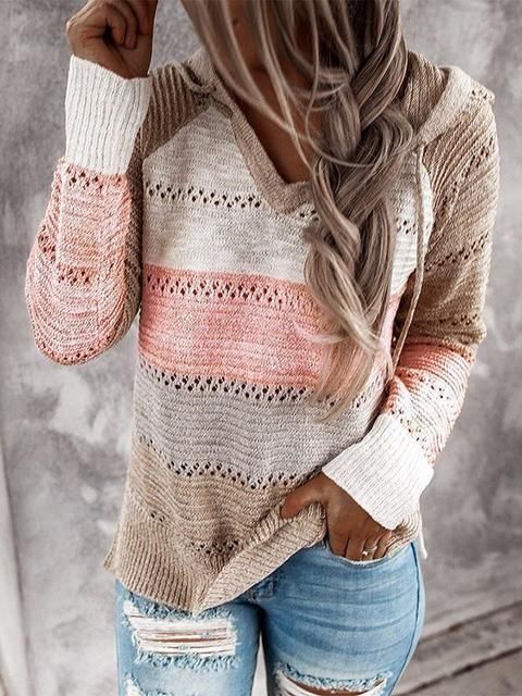 Hollow Out Knitted Hooded Sweater