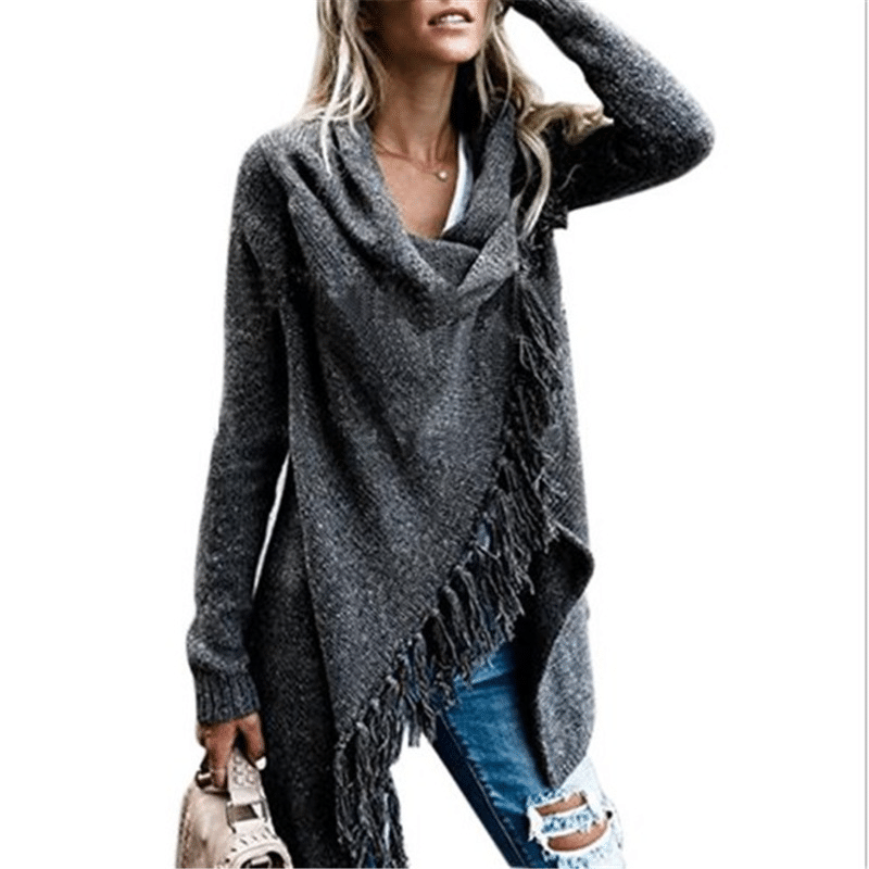 Women Knitted Warm Sweater Long-sleeve Tassel Fringe Cardigan Coats