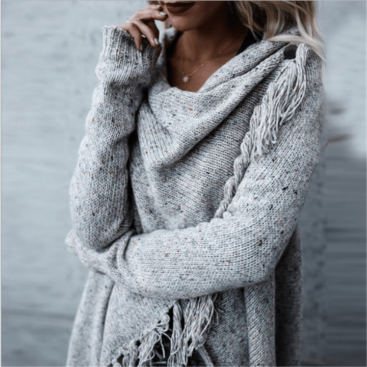Women Knitted Warm Sweater Long-sleeve Tassel Fringe Cardigan Coats