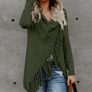 Women Knitted Warm Sweater Long-sleeve Tassel Fringe Cardigan Coats