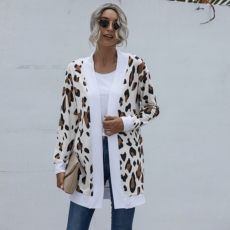 Women Casual Leopard print knitted cardigan Jacket