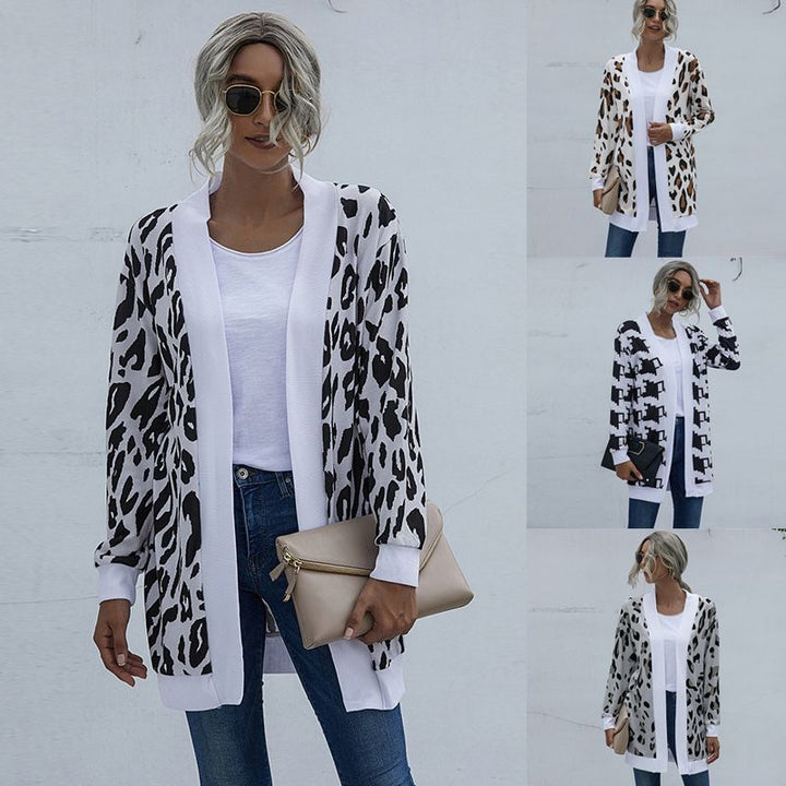 Women Casual Leopard print knitted cardigan Jacket