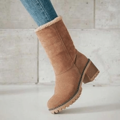 Women Cute Warm Short Boots Suede Chunky Mid Heel Round Toe Winter Snow Ankle Booties