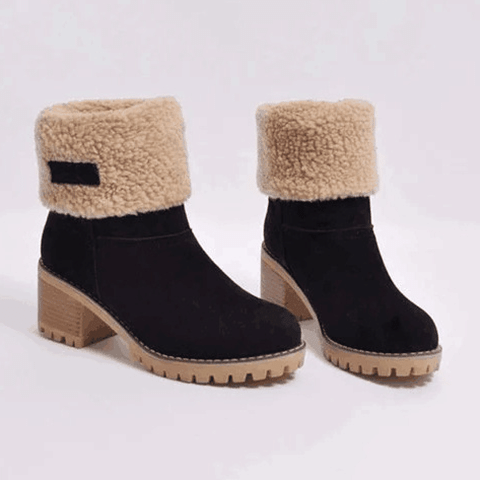 Women Cute Warm Short Boots Suede Chunky Mid Heel Round Toe Winter Snow Ankle Booties