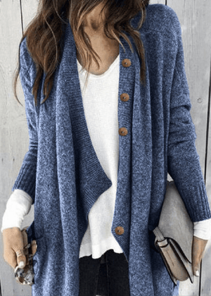 Paneled Sold Buttoned Casual Knitted Cardigans