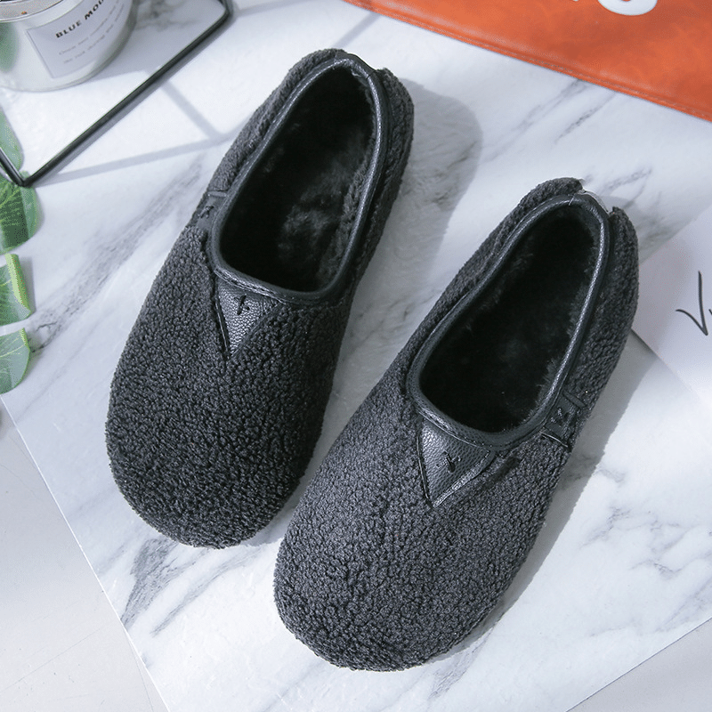 WOMEN SOFT CURLY PLUSH SLIP ON WARM LOAFERS