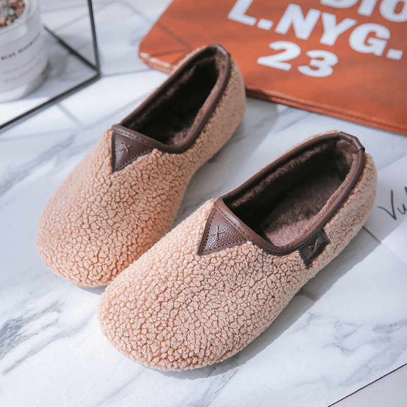WOMEN SOFT CURLY PLUSH SLIP ON WARM LOAFERS