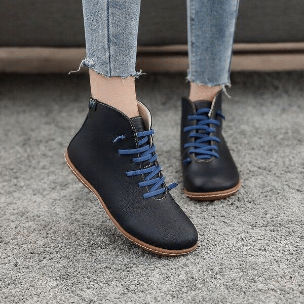 Women's Lace-up Ankle Boots Closed Toe Flat Heel Boots