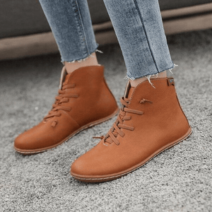 Women's Lace-up Ankle Boots Closed Toe Flat Heel Boots