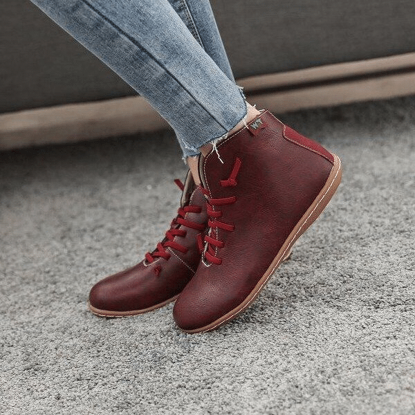 Women's Lace-up Ankle Boots Closed Toe Flat Heel Boots