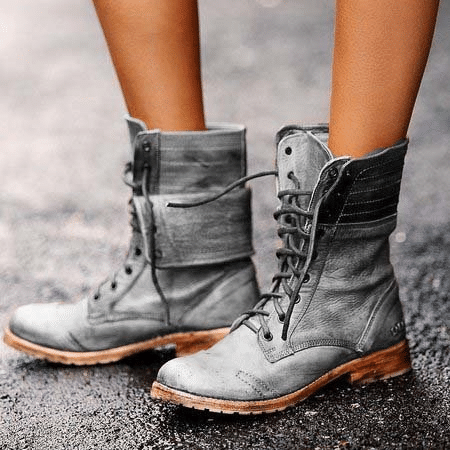 2020 New British Style Lace-up Winter Boots Punk Low Heel Boots