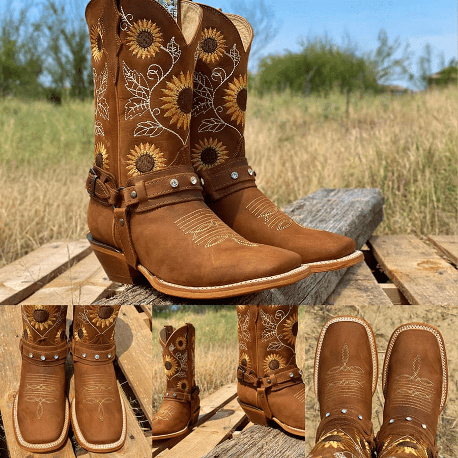 2020 New Women Leather Sunflower Boots