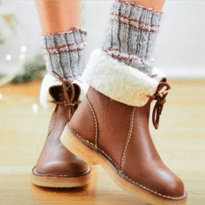 Comfy Soft Fur-Lined Leather Casual Round Toe Mid-Calf Boots