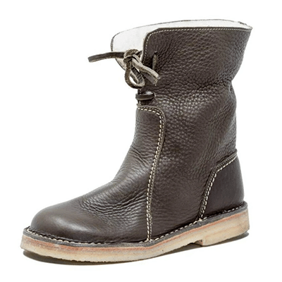 Comfy Soft Fur-Lined Leather Casual Round Toe Mid-Calf Boots