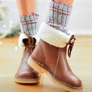 Womens Leather Booties Winter Snow Casual Boots