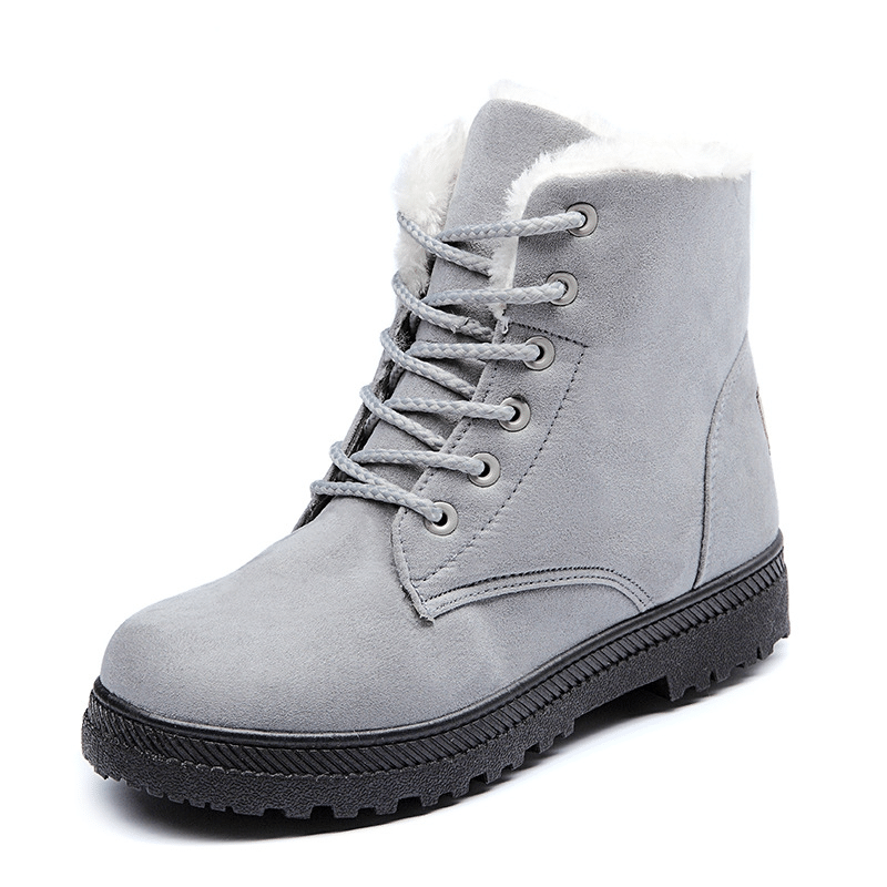 Women's Winter Boots Lace-up Cotton Warm Fur Ankle Boots Flat Cute Plus Size Booties