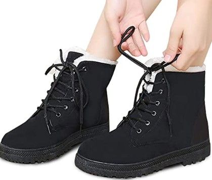 Women's Winter Boots Lace-up Cotton Warm Fur Ankle Boots Flat Cute Plus Size Booties