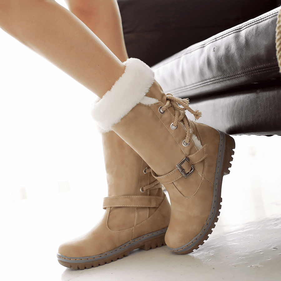 2020 Women’s Cute Mid Heel Round Toe Warm Short Boots Snow Hiking Boots