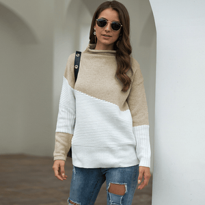 Women Round Neckline Color Block Casual Loose Regular Shift Sweaters