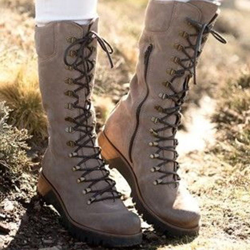 Women's Zipper Lace-up Fashion Casual Suede Thick Warm Boots