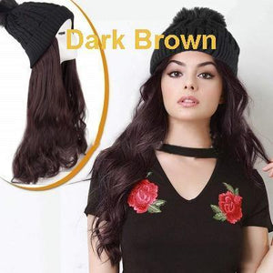 2 in 1 Long Curly Synthetic Hair Wig with Beanies - MekMart