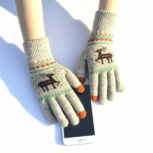 Elk Snowflake Printed Knitted Touchscreen Glove - MekMart