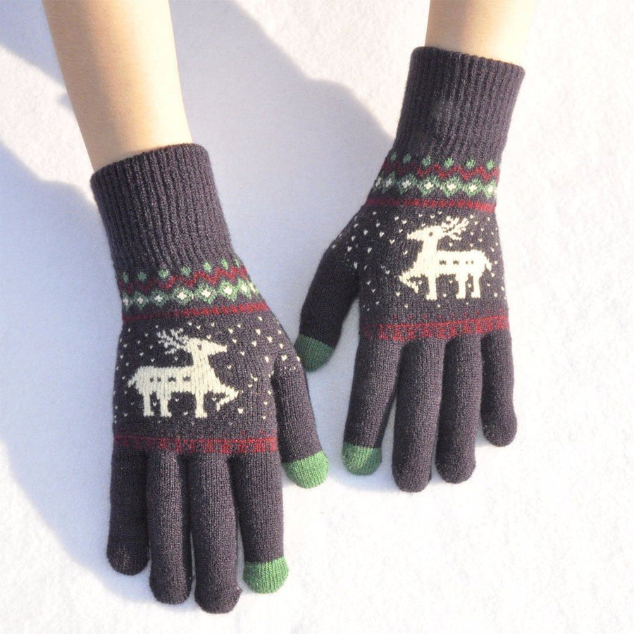 Elk Snowflake Printed Knitted Touchscreen Glove - MekMart