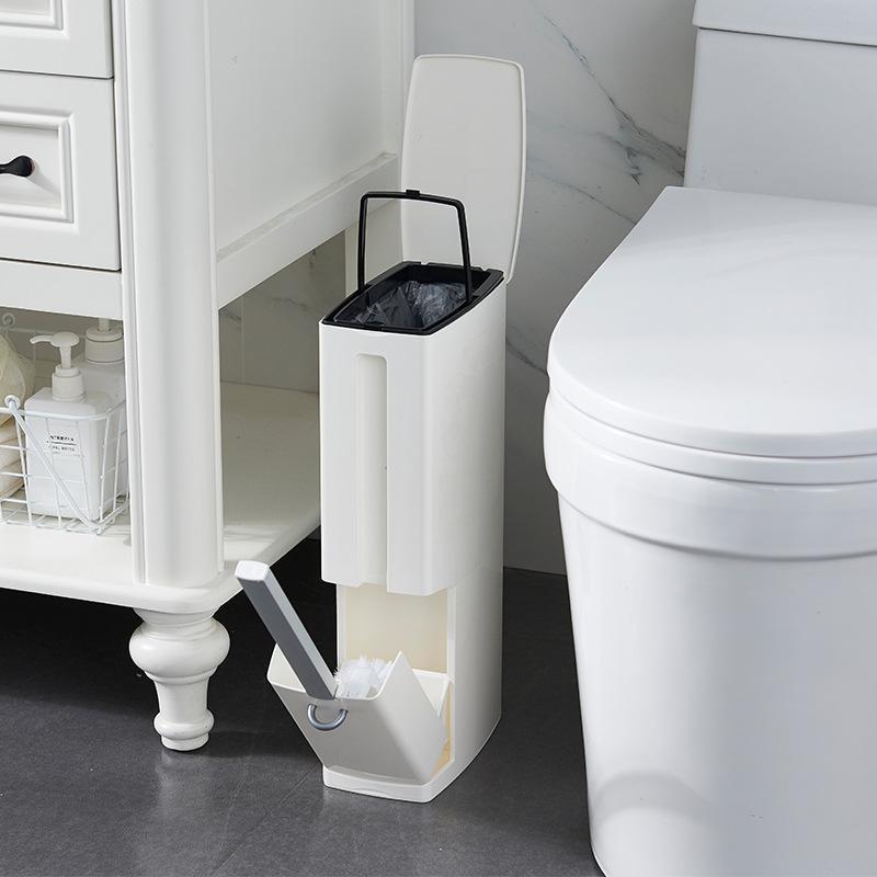 Plastic Trash Can Set with Toilet Brush - MekMart