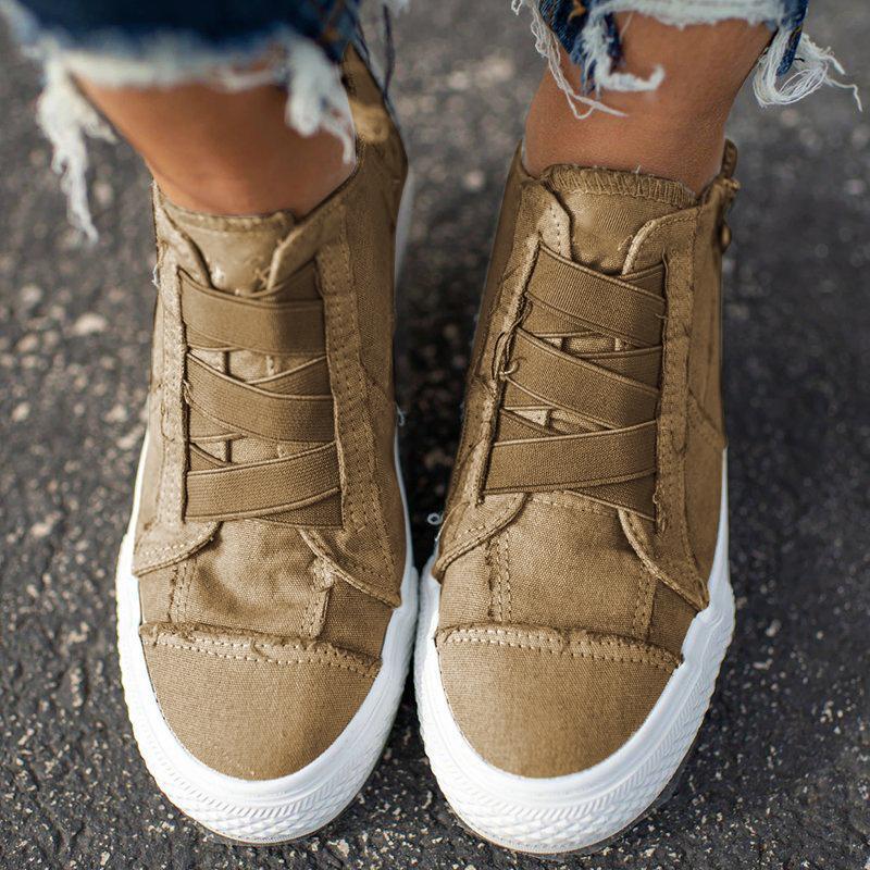 Women's Casual Zipper Canvas Shoes Lace Up Trainers